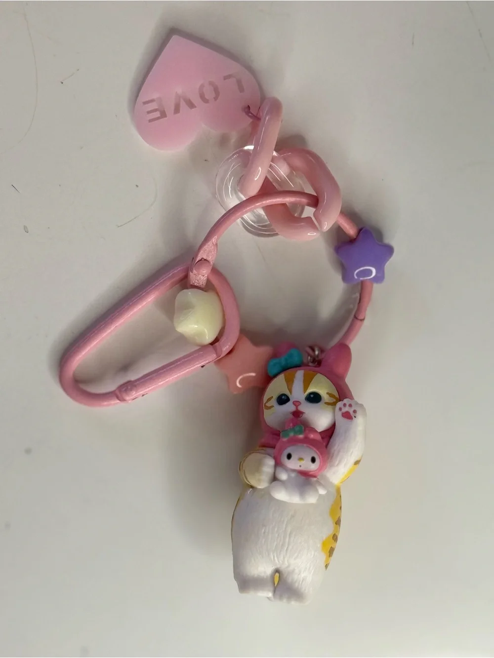 Pink mofusand Figurine Keychain with Bow and Mini Doll